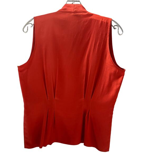 Anna and Frank Button Up Sleeveless Silk V-Neck Fitted Blouse Top Women L Orange - Picture 5 of 7